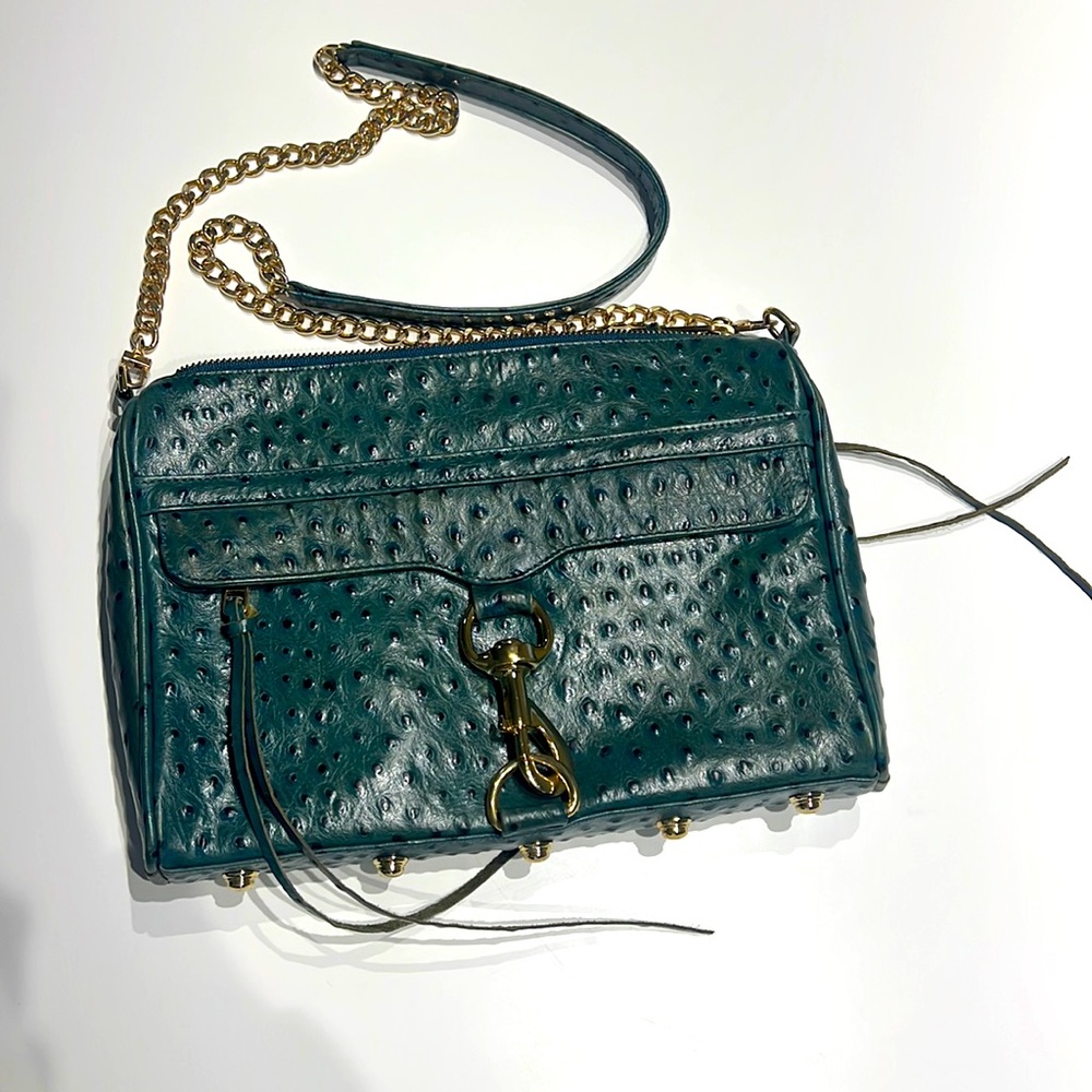Rebecca Minkoff Genuine Leather Blue/ Green with Gold details, lined, Pockets